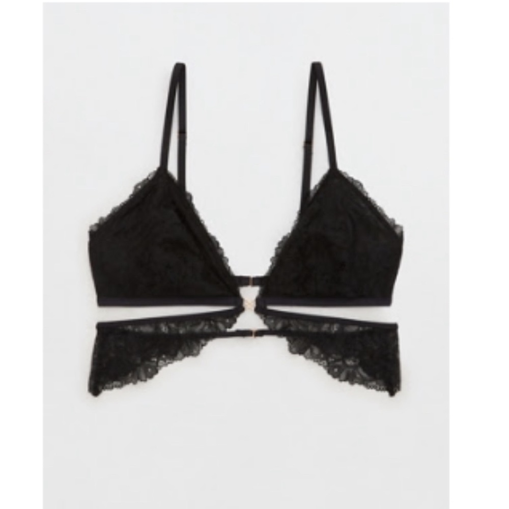 Aerie Black Lace Trim Triangle Bra